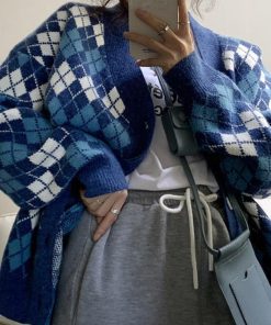 ニット・セーター | アーガイルカーディガン Vネック 長袖