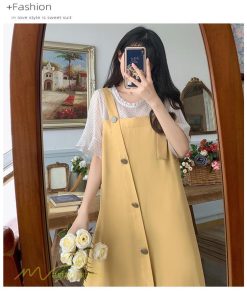 ミディアム | ワンピース レディース 重ね着風 夏物 半袖 フレア シンプル かわいい 20代 30代 大きいサイズ 夏 ゆったり 膝丈 体型カバー カジュアルワンピース おしゃれ