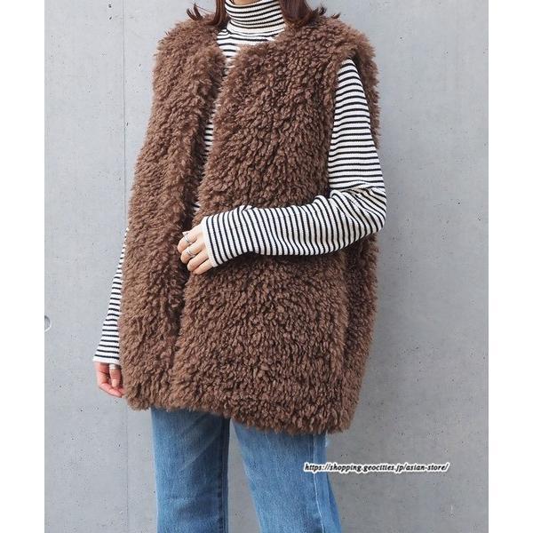 ベスト | ボリュームフェイクファーファー毛皮レディース 冬 フェイクファー 毛皮コート アウター ノースリーブ ふわふわ 前開き 秋冬 ジレ