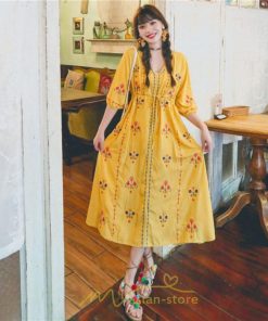 マキシ | ロング丈ワンピース レディース 花柄 Aライン 七分袖 ロング丈 ゆるシンプル きれいめ Vネック カジュアル 細見え 白 リゾート 黄色 上品 華やか 旅行