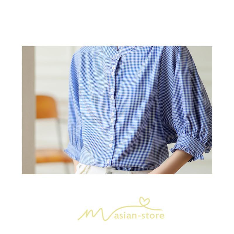 シャツ・ブラウス | ブラウス コットン 七分袖 レディース 青 入学式 入園式 卒業式 卒園式 フォーマル 結婚式 ママ 着痩せ 華奢見え OL お仕事 20代30代40代 通勤 新作 ビジネス