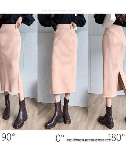 スカート | ニットストレッチレディース 秋冬 ロング丈 ミモレ丈 後ろスリット入れ タイトウエストゴム スリム リブニット 大人