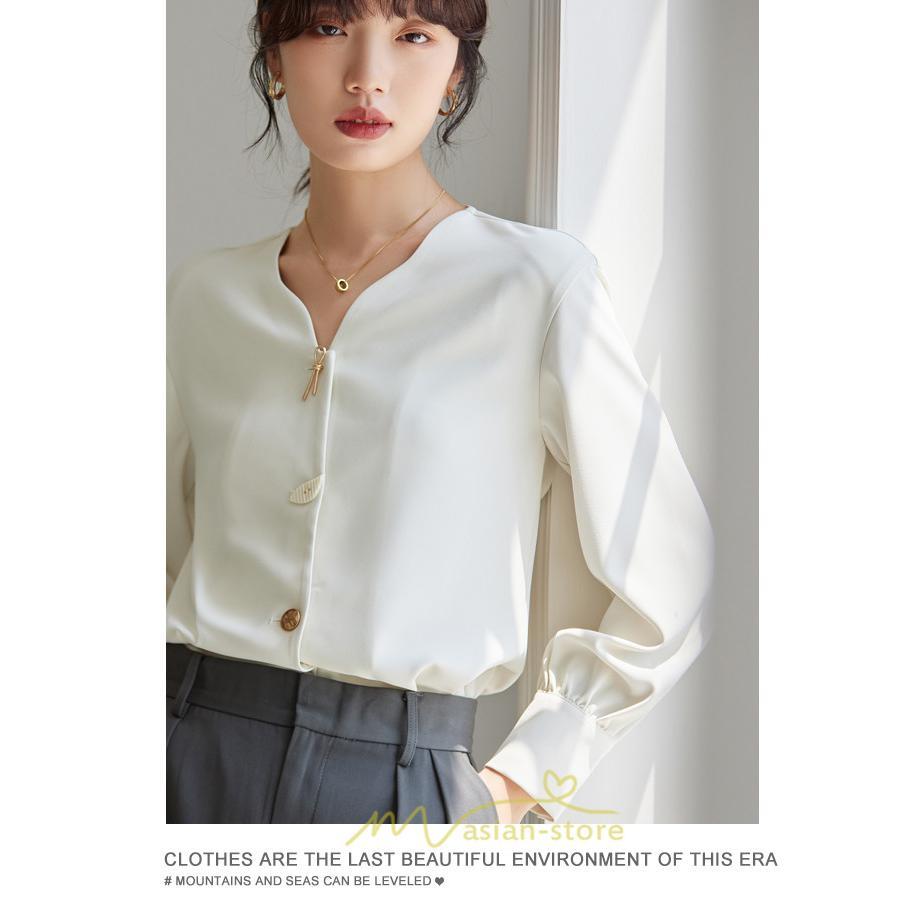 シャツ・ブラウス | ブラウス レディース シャツ トップス Vネック 長袖シャツ 無地 オフィス カジュアル おしゃれ 通勤 お仕事 フォーマル 上品 20代30代40代50代 可愛い