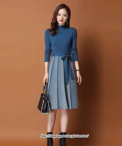 ミディアム | ニットワンピース レディース 秋冬 30代 40代 オシャレ 長袖 リボン Aラインプリーツスカート ニット 長袖 春 着痩せ 秋 冬 韓国風 OL通勤 二次会