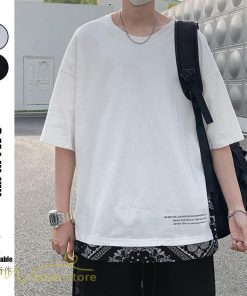 Tシャツ | Tシャツ メンズ 半袖 重ね着風 カジュアル半袖tシャツ 夏新作 メンズスタイル カットソー 上品 切り替え 2XL 大きいサイズ クルーネック 黒 白