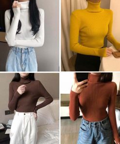 ニット・セーター | リブ ニットトップス タートルネック無地