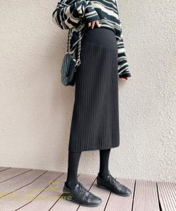 スカート | マタニティ秋 冬 レディース ニット妊婦服 産前 産後 着痩せ 裾口スリット 上品 マタニティウェア きれいめ ウエスト調整 コーデ