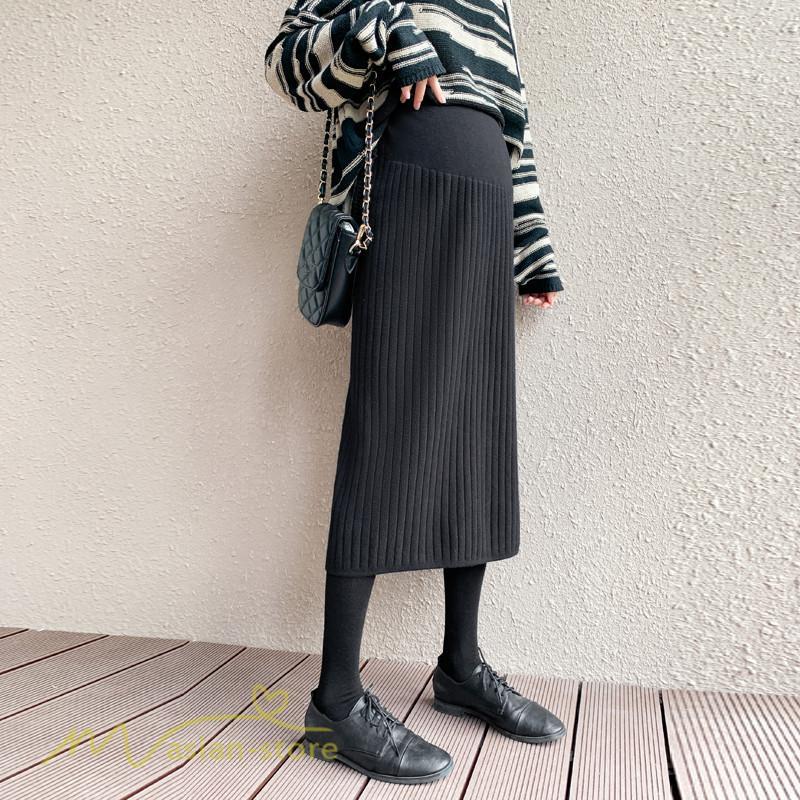 スカート | マタニティ秋 冬 レディース ニット妊婦服 産前 産後 着痩せ 裾口スリット 上品 マタニティウェア きれいめ ウエスト調整 コーデ