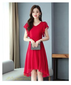 ミディアム | ミディアムワンピース レディース 着痩せ 半袖 大きいサイズ ワンピース Vネック 無地 エレガント 二次会 お呼ばれ きれいめ 40代 新作 20代 夏 膝丈 30代