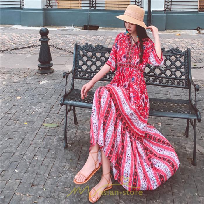 マキシ | ワンピース ロングワンピース エスニックワンピース コットン リゾートワンピース ワンピ 半袖 大人 夏 ゆったり リゾート お出かけ 普段使い きれいめ