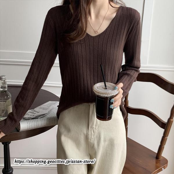 ニット・セーター | カットソー ニット レディース リブニット 長袖 秋冬 春 トップス スリム ストレッチ インナー 無地 着痩せ プルオーバー 長袖カットソー 長袖ニット 通学通勤