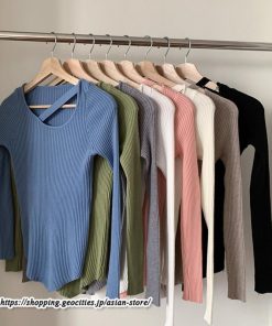ニット・セーター | カットソー ニット レディース リブニット 長袖 秋冬 春 トップス スリム ストレッチ インナー 無地 通学通勤 着痩せ プルオーバー 長袖カットソー 長袖ニット