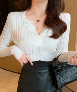 ニット・セーター | 大人可愛い ニットトップス きれいめ シンプル リブニット重ね着 長袖 カットソー Vネック オフィスカジュアル ニットセーター