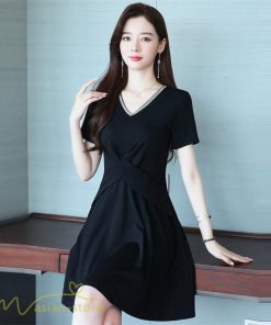 ミディアム | ワンピース Aライン レディース 着痩せ Vネック ひざ上丈 カジュアル 大きいサイズ 無地 きれいめ おしゃれ 春 夏 30代 新作 上品 サマーワンピース 40代 20代