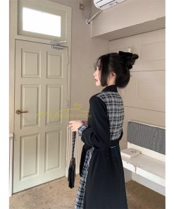 マキシ | シャツワンピース 秋物 レディース ロングワンピース ドッキングワンピース 切替 チェック柄 Aラインワンピース レイヤード風 フェイク お呼ばれ 30代40代50代