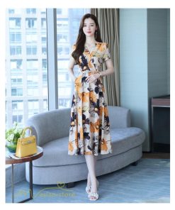 ミディアム | Aラインワンピース レディース 着痩せ 花柄 30代 40代 サマーワンピース ひざ下丈 ワンピース フレア きれいめ 大きいサイズ 上品 ポケット付き プリント 夏