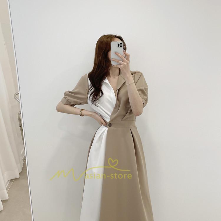 マキシ | ワンピース Aライン 夏ワンピース 春 夏 秋 半袖 ロング マキシ丈 ロングワンピース マキシワンピース 着痩せ エレガント 二次会 配色 上品 20代30代40代50代