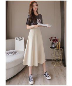 スカート | ミモレフレアAライン無地 エレガント 大きいサイズ 裾広い ハイウエスト 着痩せ 裏地付き 後ろファスナー レディース 通学通勤 体型カバー