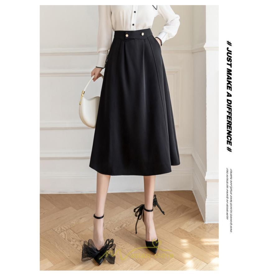 スカート | レディース ボトムス ロング丈 ミモレ丈 Aライン 楽チン 大人 きれいめ 20代 30代 40代 通勤 脚長効果 OL オシャレ 上品 ビジネス オフィス