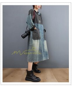 マキシ | ワンピース レディース デニムワンピース ロングワンピース 長袖 大きいサイズ 着痩せ 体型カバー 通勤 OL お出かけ 春秋 フード付き 上品 30代/40代/50代/60代
