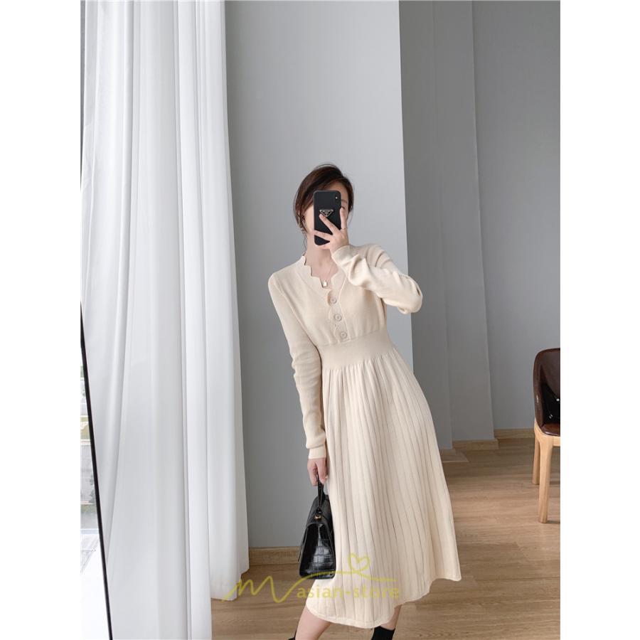 ニットワンピース | ワンピース 春 春服 レディース 長袖 ゆったり 秋 冬 ロング丈 可愛い 2022秋冬 暖か 通勤 おしゃれ デート 20代30代40代50代 女子会 同窓会