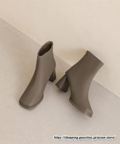 ショートブーツ | レディース 春秋ブーツ スクエアトゥ ブーツ チャンキーヒール 太ヒール 後ろファスナー 靴 通学通勤 黒ブーツ 大人 シューズ ミドルヒール
