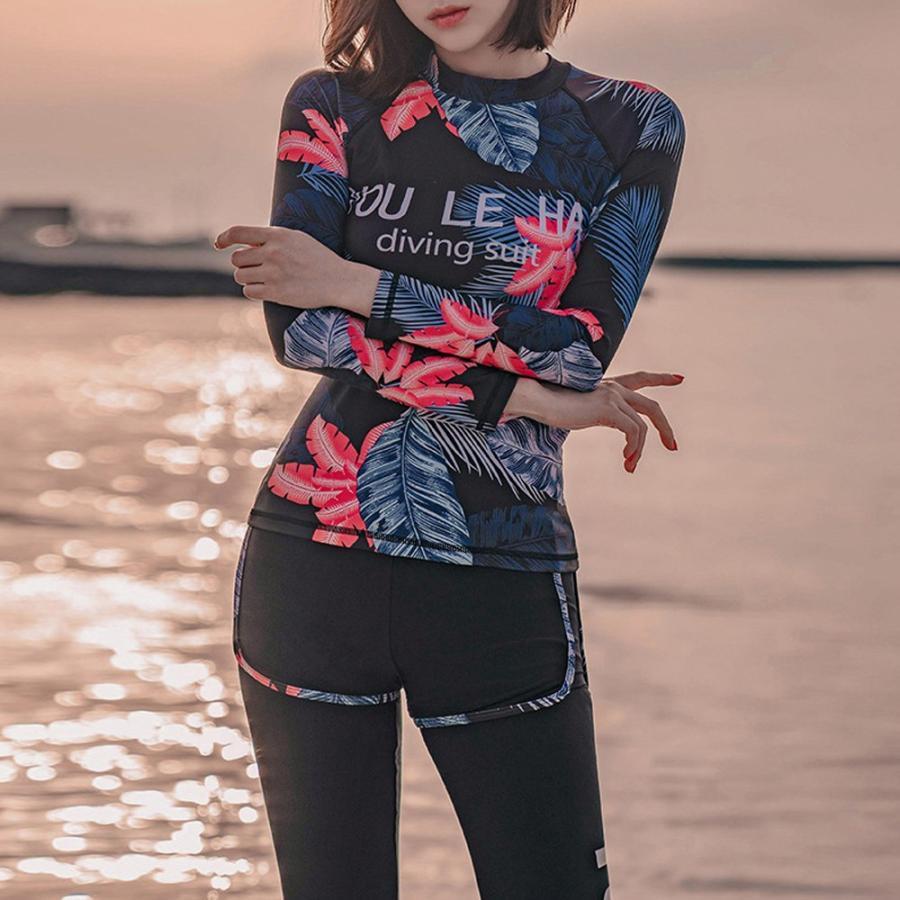 ビキニ | 長袖 タンキニ水着 スイミング フィットネス 水着 ラッシュガード 3点セット レディース パッド入り 体型カバー