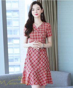 ミディアム | ワンピース チェック柄 レディース 膝丈 カジュアルワンピース Aライン フレア おしゃれ 上品 大きいサイズ きれいめ 夏服 上品 サマーワンピース エレガント