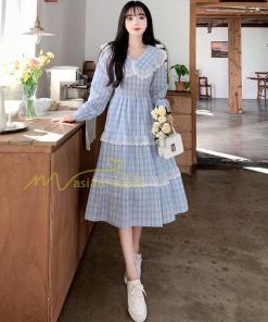 マキシ | チェック柄ワンピース 秋 レディース Aラインワンピース 長袖ワンピ キャザー 切り替え レース かわいい 大人 お呼ばれ 腰美ライン 通学通勤 30代 着痩せ