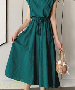 マキシ | 夏ワンピース 半袖 涼感 フレアワンピース 可愛い ロングワンピース ミモレ丈 大人 30代40代 オフィス お出かけ スリム 裏地付き リネン フェミニン 無地