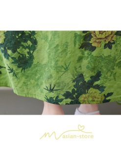 マキシ | ワンピース レディース 大きいサイズ 半袖 ロング丈 マキシ丈 クルーネック コットン 花柄 緑 夏 体型カバー 広がる裾 着痩せ 美シルエット ゆったり ポケット