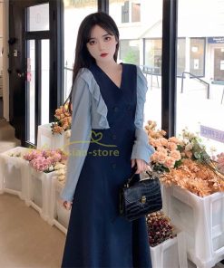 マキシ | Vネックワンピース ミモレ丈ワンピース フレア 秋 レディース 長袖ワンピ 腰着痩せ Aラインワンピース 30代40代 ドッキングワンピ エレガント 大人 通学通勤