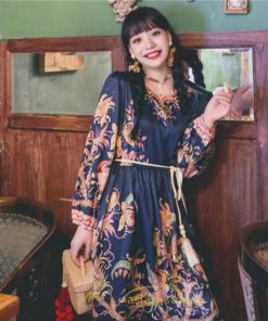 ミニ丈 | ワンピース ひざ丈 膝上 白 青 レトロ風 花柄 かわいい 着映え 着痩せ 長袖 ゆったり 大人っぽ 普段使い 旅行 きれいめ リゾート お出かけ 部屋着  SNS映え