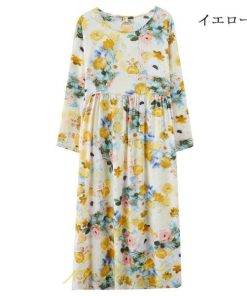 マキシ | マキシワンピース ワンピース 夏 秋 レディース マキシ丈 長袖 ロング 丸首 花柄 ロング丈 リラックス マタニティ 秋 ゆったり 秋服 夏服 体型カバー