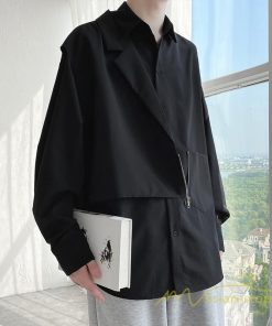 シャツ | メンズ トップス 長袖カジュアルフェイク レイヤード 重ね着風 白ビジネス 秋 秋服 20代 40代 おしゃれ 30代 50代 黒