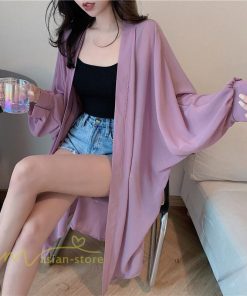 カーディガン | レディース 春 ロング ひんやり 夏 フェミニン カジュアル 無地 白 黒 コーデ オフィス 長袖 激売れ 薄手 細見え 体型カバー お出かけ シフォン