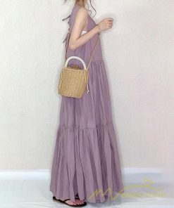 マキシ | ロングワンピース ノースリーブ タンクワンピース Aラインワンピース 揺れる ゆったり 海 旅行 レディース 秋服 無地 可愛い 夏物 インナー 後ろレースアップ