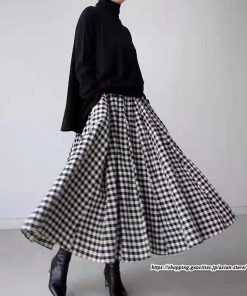 スカート | フレアロングレディース チェック柄 Aライン秋冬 ウエストゴム 広がる チェックミモレ丈 大人 エレガント