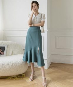 スカート | マーメイドボトムス レディース きれいめ 春 夏 無地 オフィス おしゃれ ミモレ丈 フォーマル 通勤 韓国風 ハイウエスト スリット エレガント 40代