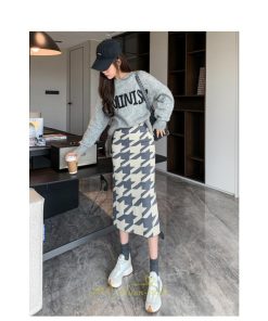 スカート | ロング 春秋冬 レディース ミモレ丈 ウエストゴム ハイウエスト Aライン 無地 きれいめ 大人 千鳥格柄 高見え 人気 SNS映え かっこいい 個性的