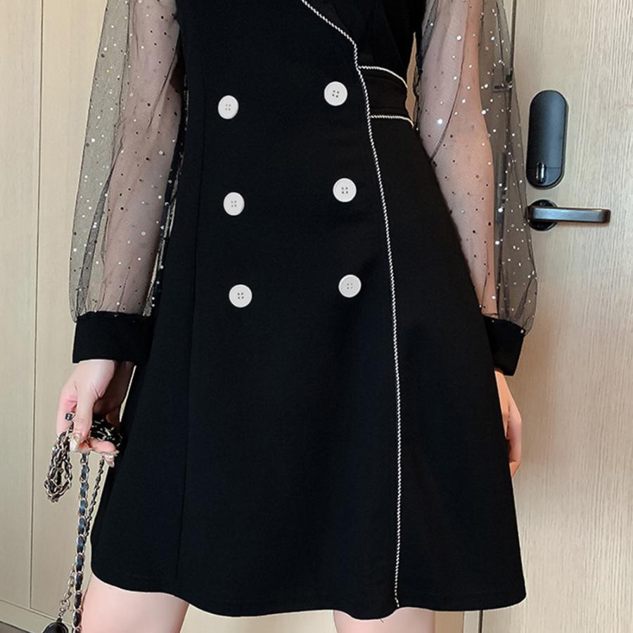 ドレス | ワンピース 黒 チュール袖ミニワンピース