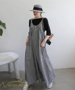 オーバーオール サロペット | オールインワン レディース ワイドパンツ ロング丈 トレンド チェック柄 ストライプ サロペット ボトムス 大きいサイズ 着痩せ オーバーオール 韓国風 日常感 夏