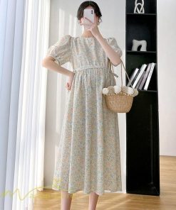 ワンピース | マタニティレディース Aライン 妊婦服 体型カバー 着痩せ マタニティウェア 小花柄 柔らか きれいめ お出かけ マタニティ 夏服 ひざ下丈