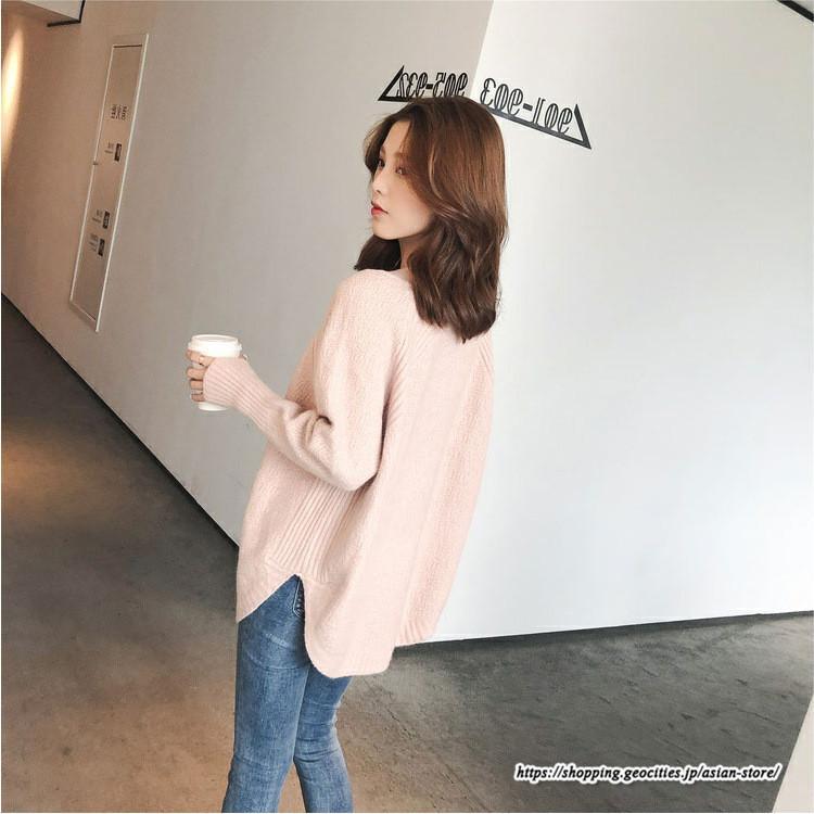 ニット・セーター | ニット レディース 秋 秋服 トップス セーター 秋服コーデ 長袖 Vネック オフィスカジュアル プルオーバー ゆったり 大きめ ラウンドヘム模様編みニット 冬服