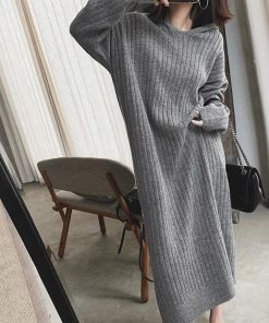 ワンピース | ニットレディース カジュアル ゆったり ロング長袖 リブニット 秋冬 フード付き