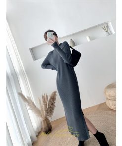 ニットワンピース | レディース 冬 きれいめ ロング おしゃれ 秋冬 長袖 ハイネック サイドスリット セクシー 同窓会 デート 大人フェミニン 女子会 韓国風