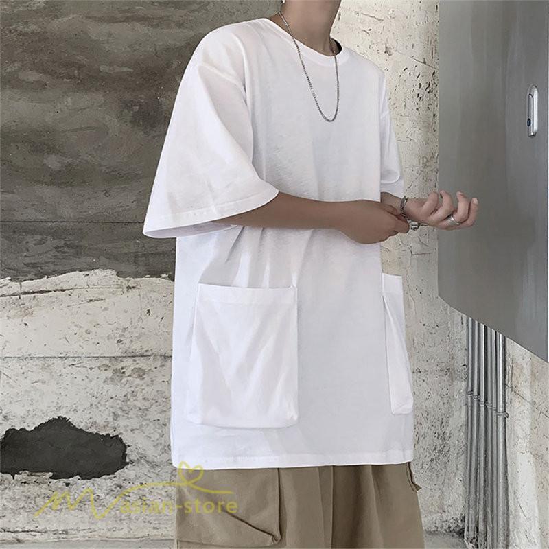 Tシャツ | メンズ 無地 カットソー 半袖 クルーネック カジュアル ポケット 半袖大きいサイズ 着回し 夏新作 サマー ルームウェア ゆったり トップス