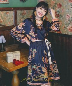 ミニ丈 | ワンピース ひざ丈 膝上 白 青 レトロ風 花柄 かわいい 着映え 着痩せ 長袖 ゆったり 大人っぽ 普段使い 旅行 きれいめ リゾート お出かけ 部屋着  SNS映え