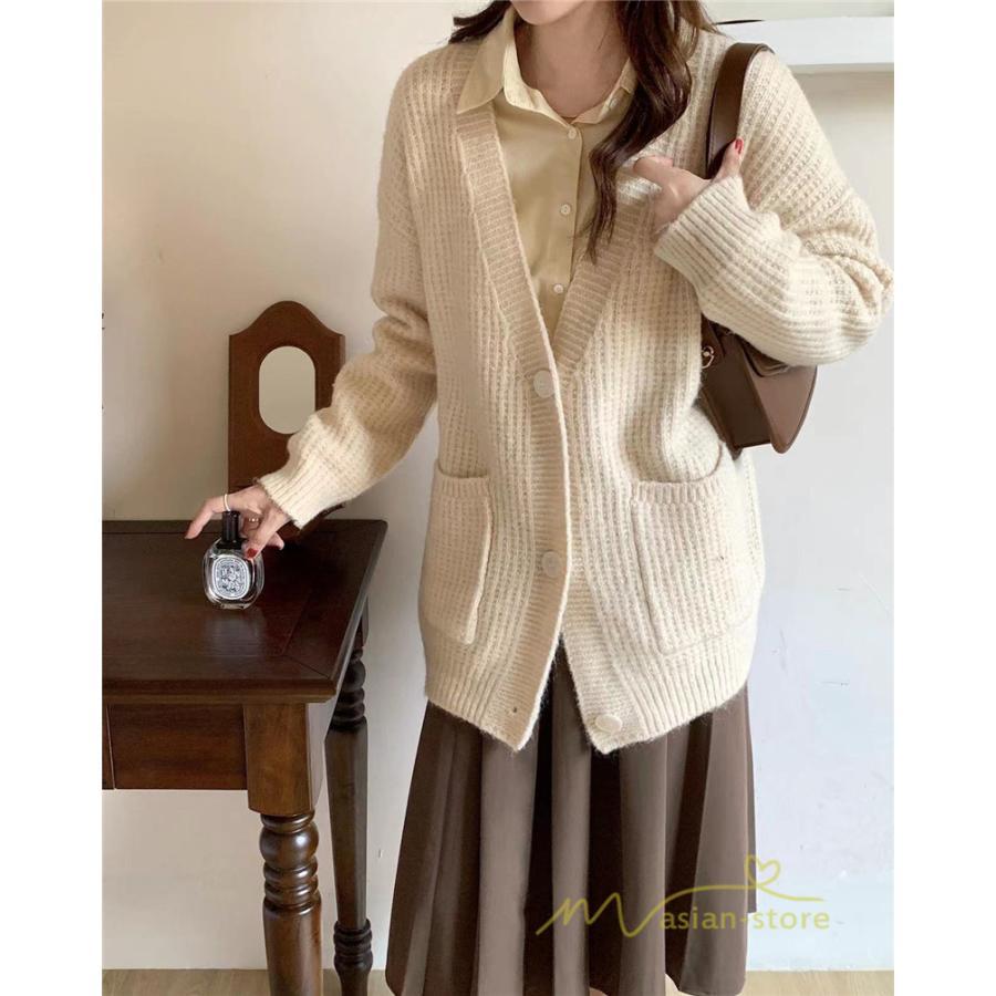 カーディガン | ニットフロントボタン レディース 2way 羽織り 秋冬 アウター ニットアウター セーター 長袖 トップス 通学通勤 20代30代 ゆったり ポケット
