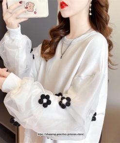 パーカー | スウェット トレーナー レディース トップス プルオーバー 長袖 パフスリーブ クルーネック 丸首 大きいサイズ 無地 秋冬 韓国 送料無料 おしゃれ